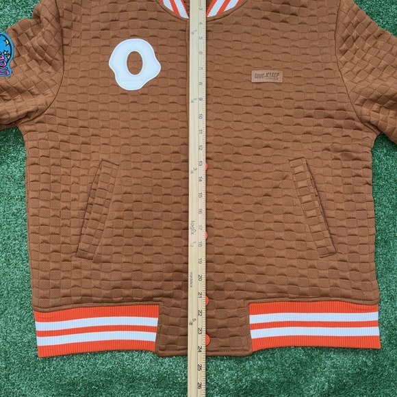 Men's Kleep Canvas Sleeves Varsity Jacket Brown Orange Size Small - Picture 7 of 10